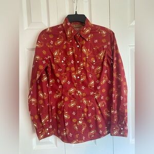 Wrangler women’s XS red rodeo retro style western shirt paisley pearl snap